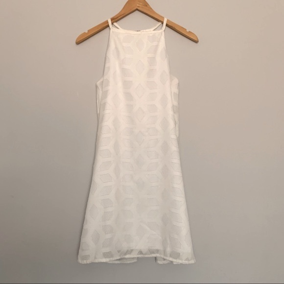 Summer Beach Tropical Geometric Sleeveless Halter Neck Tent Dress in White (S-M) - Picture 2 of 4